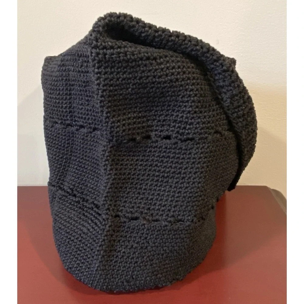 Vtg Black Nylon Knit Woven Hobo Shoulder Bag Purse Y2K 11